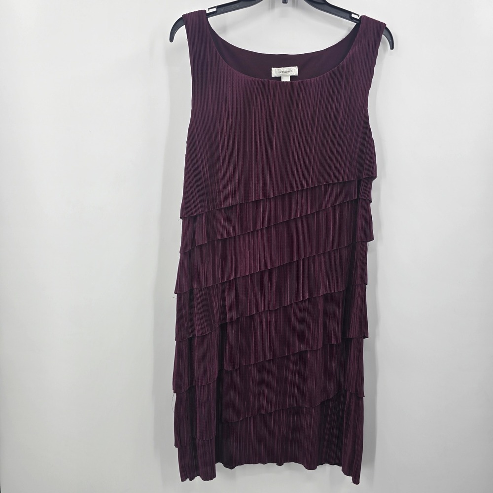 Dressbarn Women 12 Plum Purple Pleated Tiered Layered Sleeveless Shift Dress